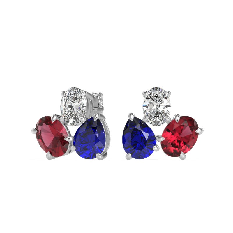 Oval & Pear Trio Stud Earrings