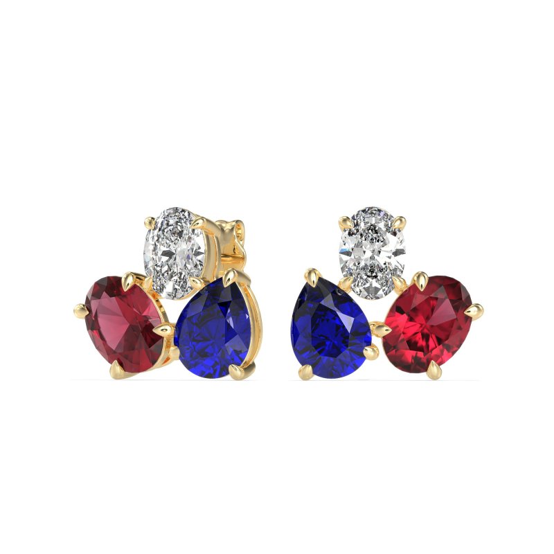 Oval & Pear Trio Stud Earrings