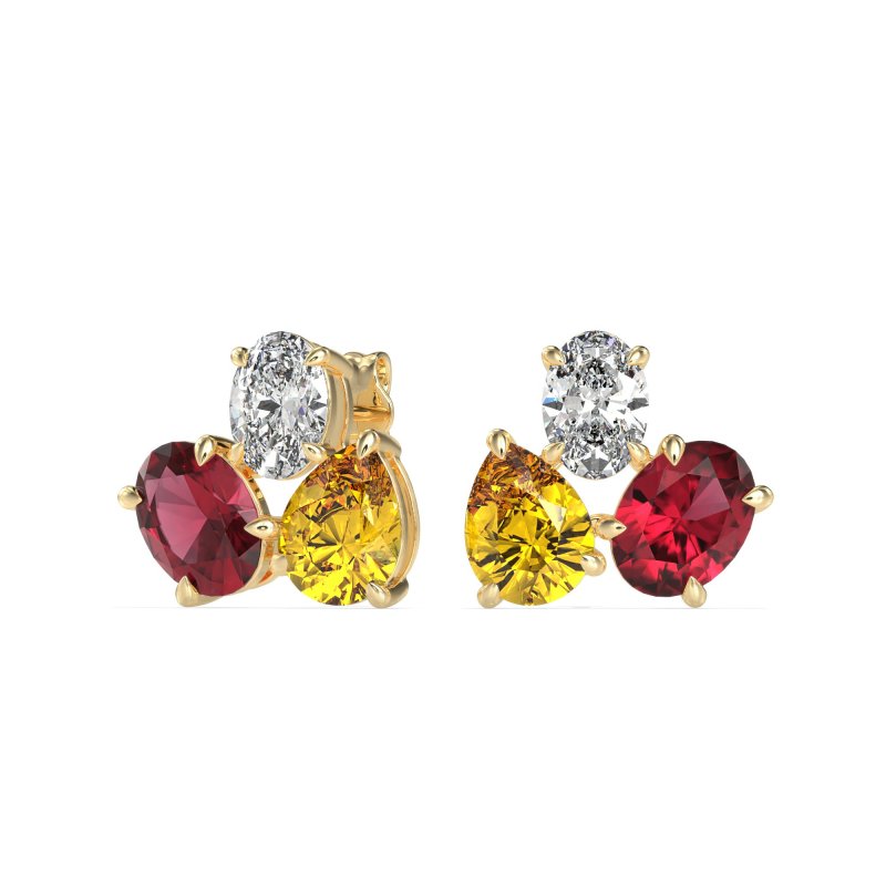 Oval & Pear Trio Stud Earrings