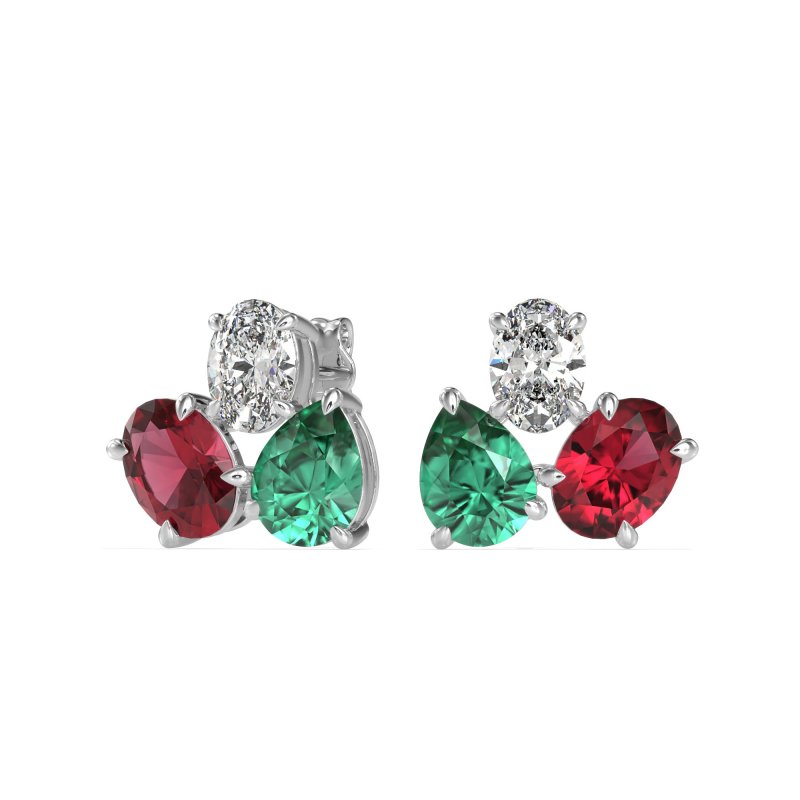 Oval & Pear Trio Stud Earrings