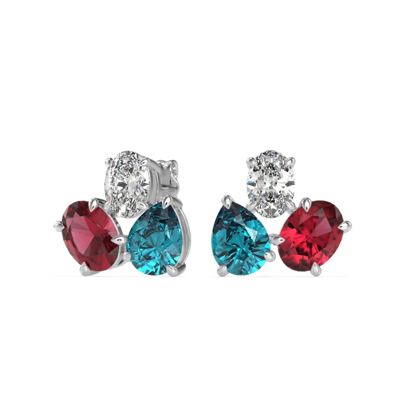 Oval & Pear Trio Stud Earrings