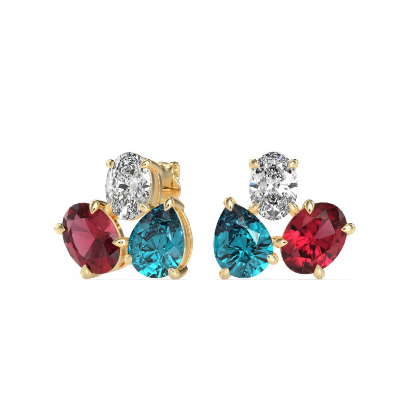 Oval & Pear Trio Stud Earrings