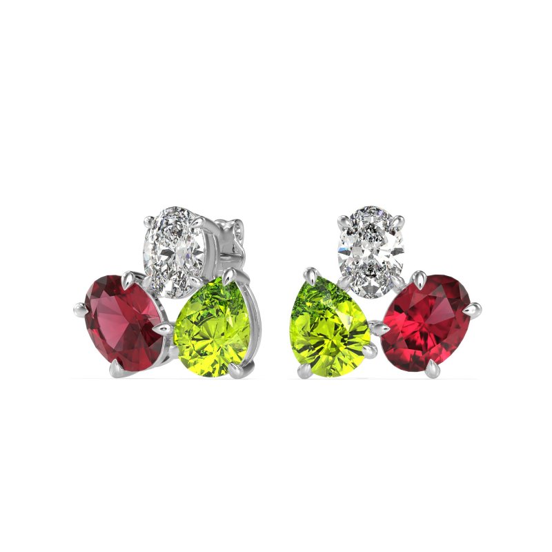 Oval & Pear Trio Stud Earrings