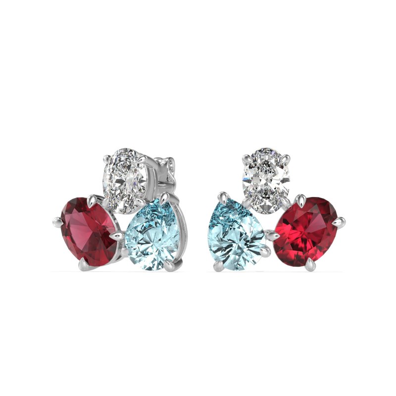 Oval & Pear Trio Stud Earrings