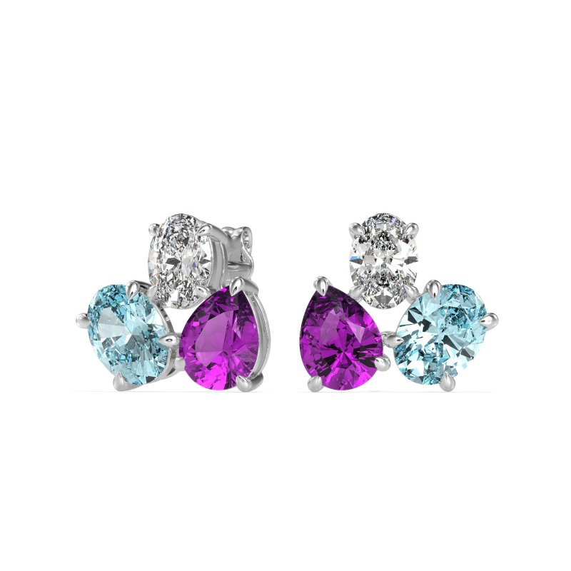 Oval & Pear Trio Stud Earrings