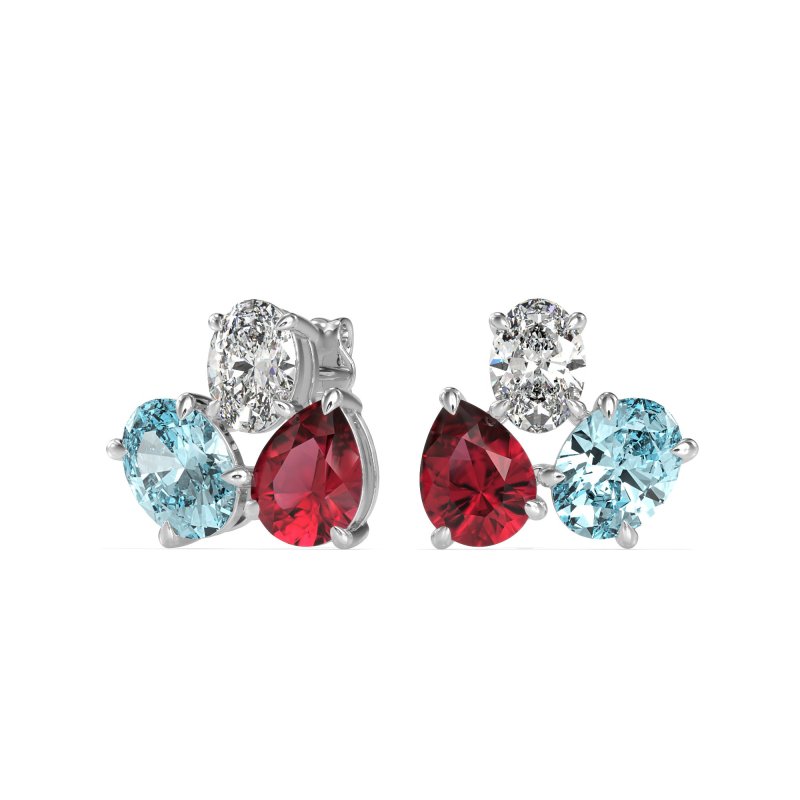 Oval & Pear Trio Stud Earrings