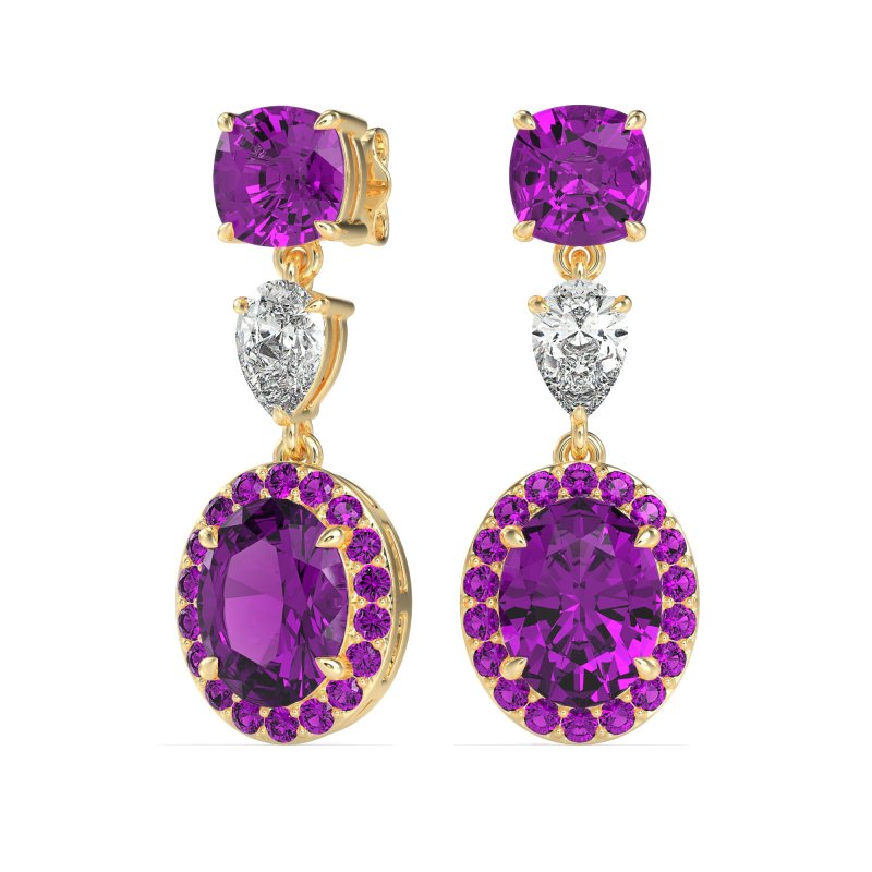 Three-Stone Dangle Halo Earrings