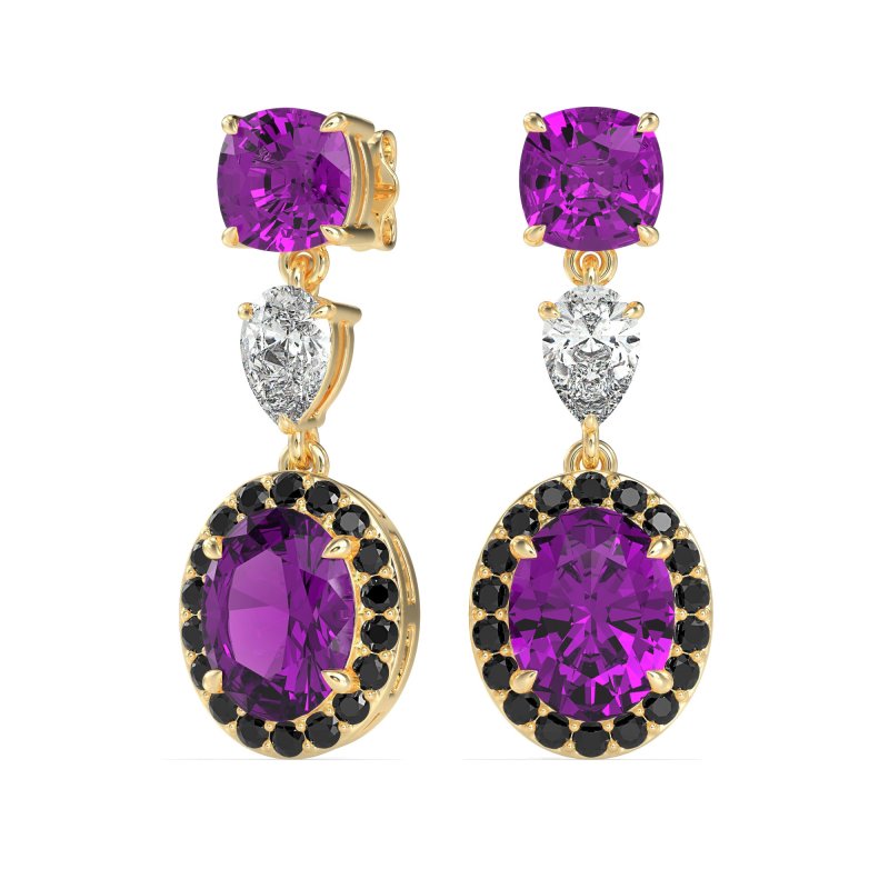 Three-Stone Dangle Halo Earrings