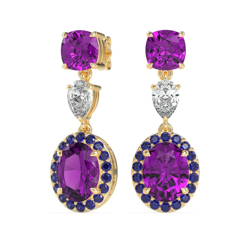 Three-Stone Dangle Halo Earrings