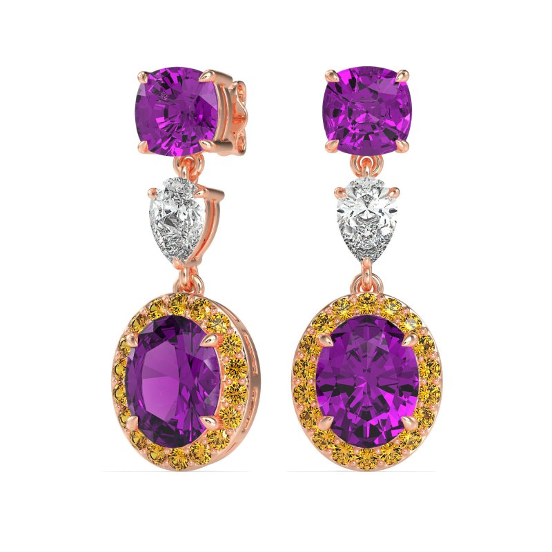 Three-Stone Dangle Halo Earrings