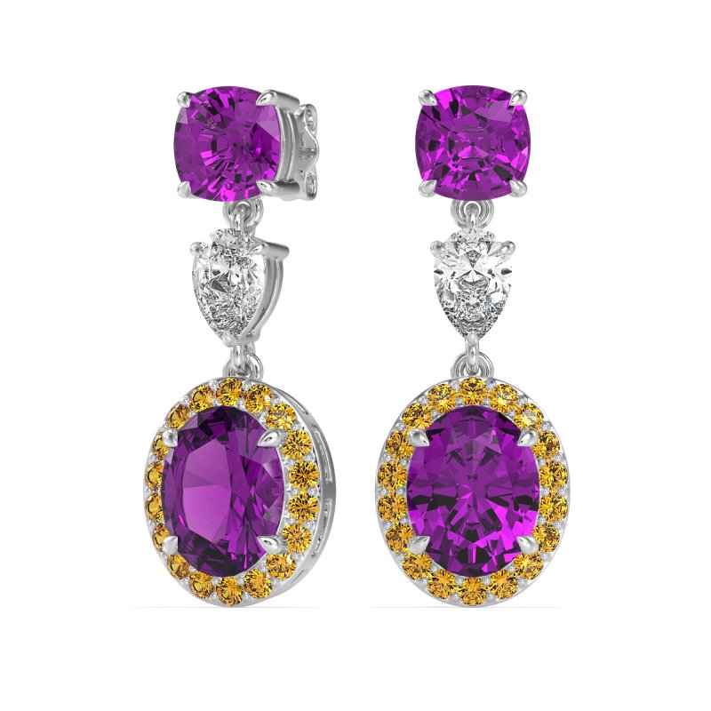 Three-Stone Dangle Halo Earrings