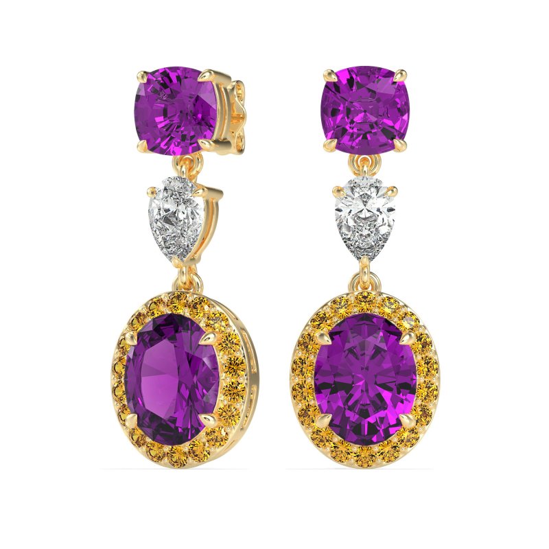 Three-Stone Dangle Halo Earrings
