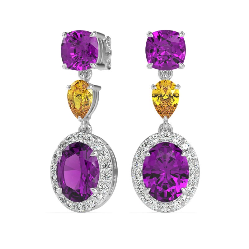 Three-Stone Dangle Halo Earrings