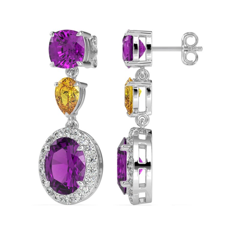 Three-Stone Dangle Halo Earrings