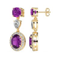 Three-Stone Dangle Halo Earrings