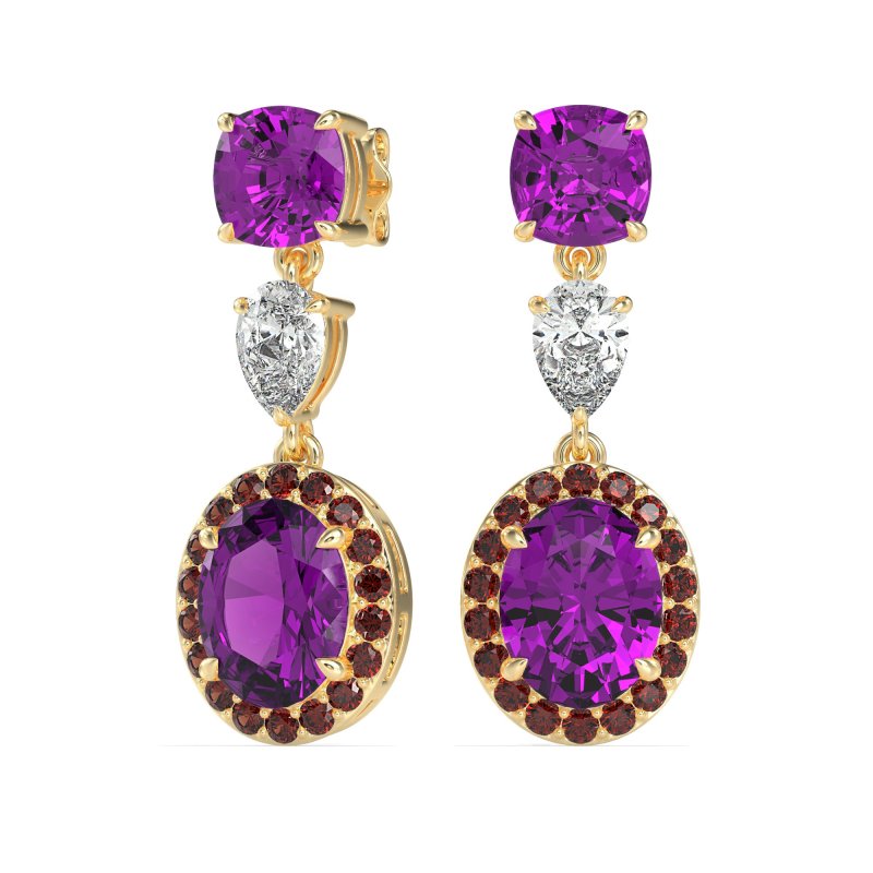 Three-Stone Dangle Halo Earrings