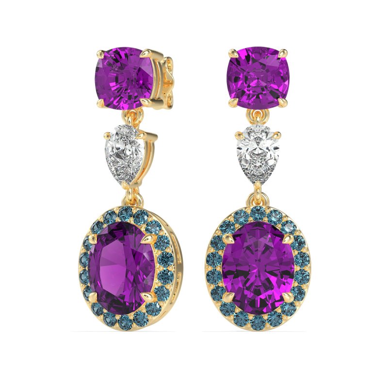Three-Stone Dangle Halo Earrings