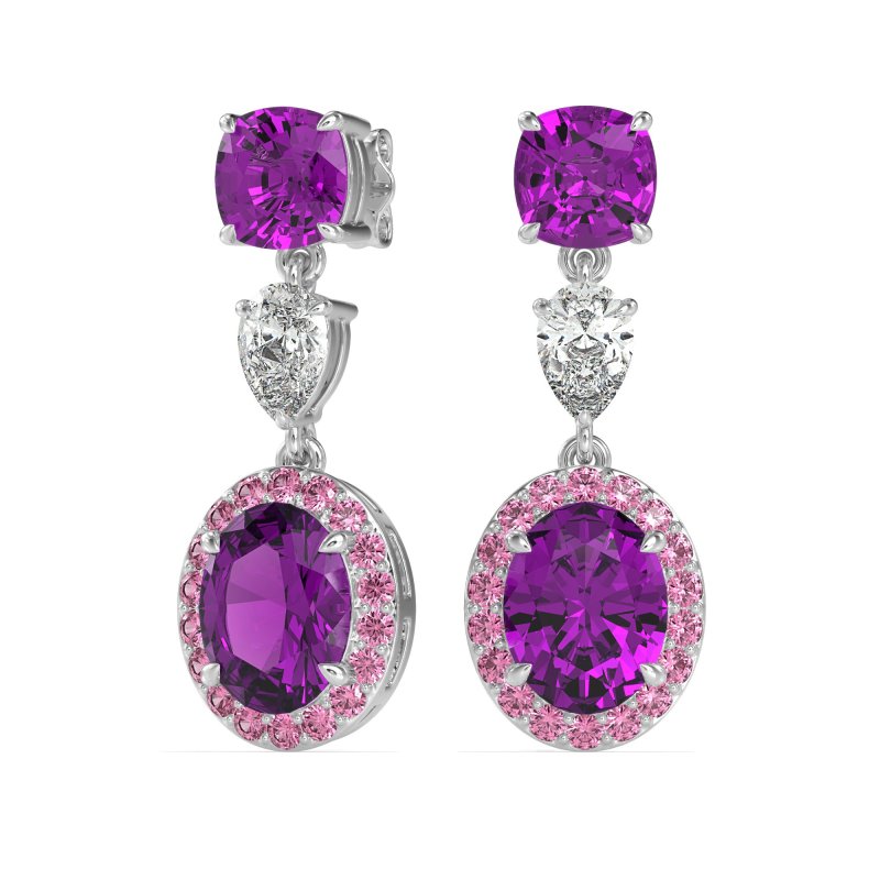 Three-Stone Dangle Halo Earrings