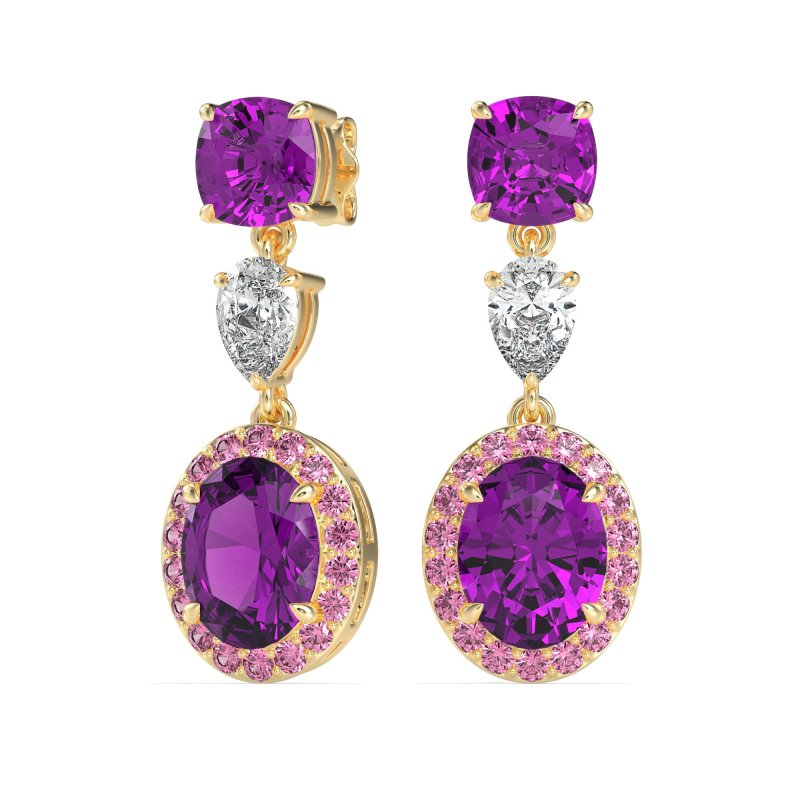 Three-Stone Dangle Halo Earrings