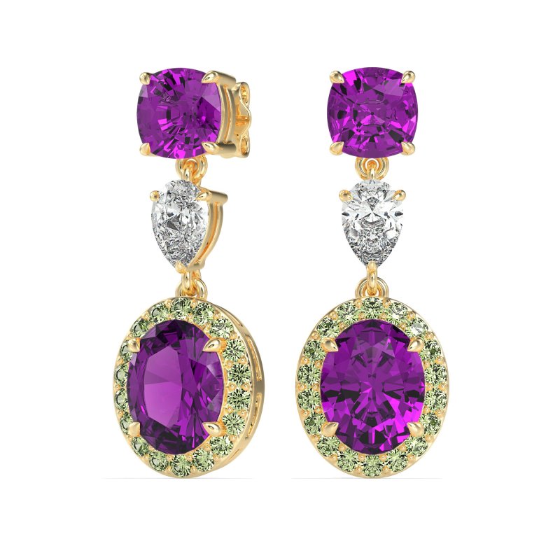 Three-Stone Dangle Halo Earrings