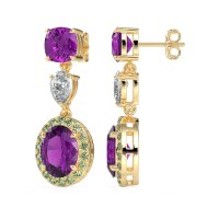 Three-Stone Dangle Halo Earrings