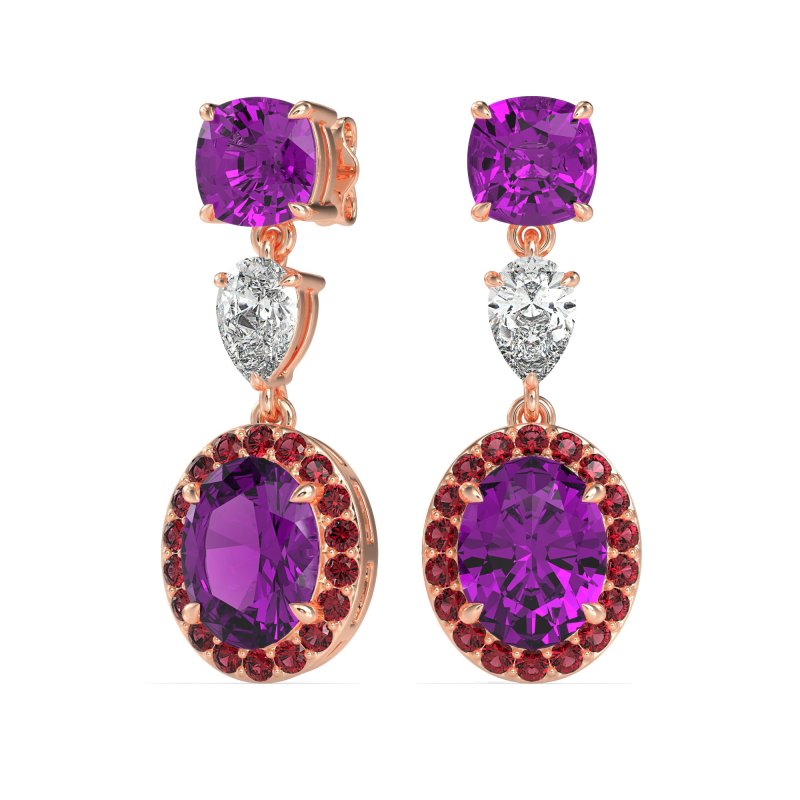 Three-Stone Dangle Halo Earrings