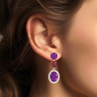 Three-Stone Dangle Halo Earrings