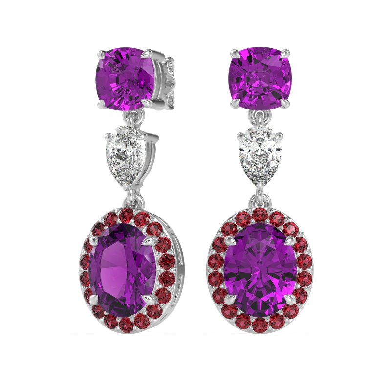 Three-Stone Dangle Halo Earrings