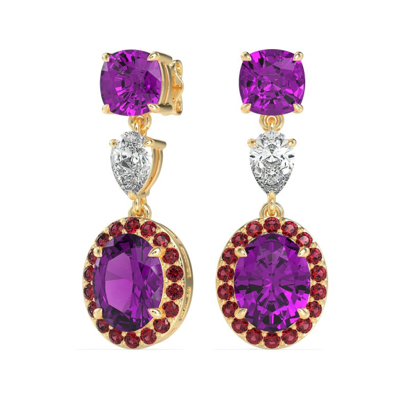 Three-Stone Dangle Halo Earrings