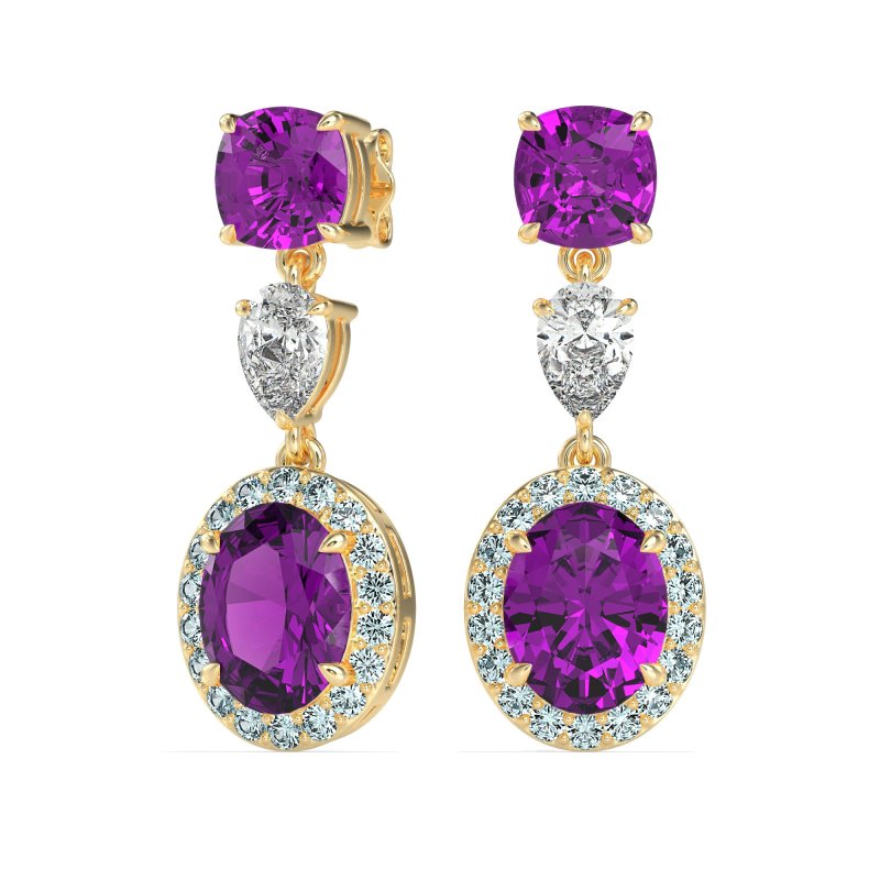Three-Stone Dangle Halo Earrings