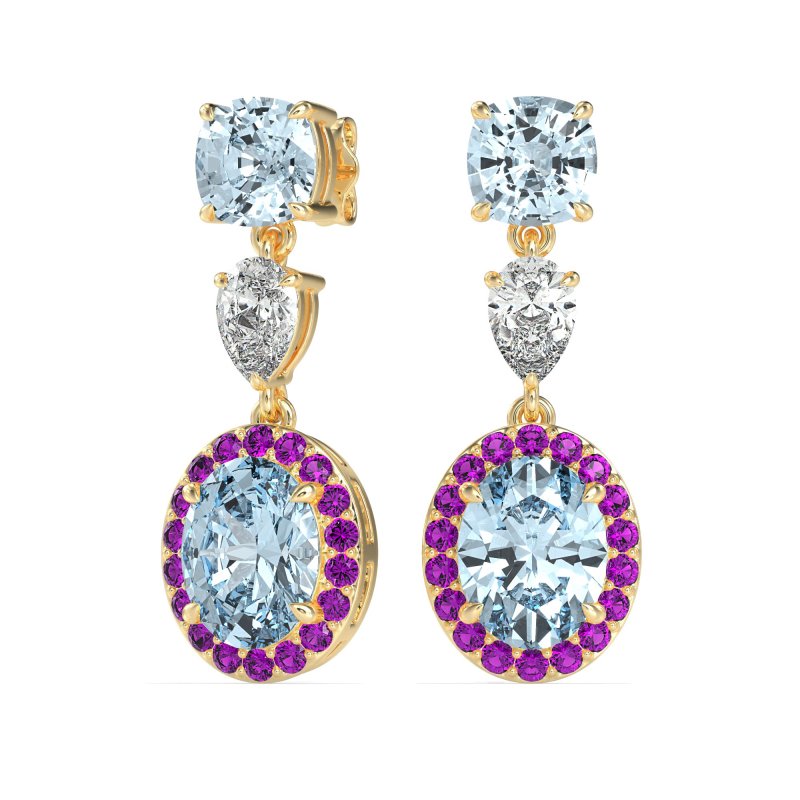 Three-Stone Dangle Halo Earrings