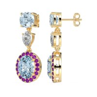 Three-Stone Dangle Halo Earrings