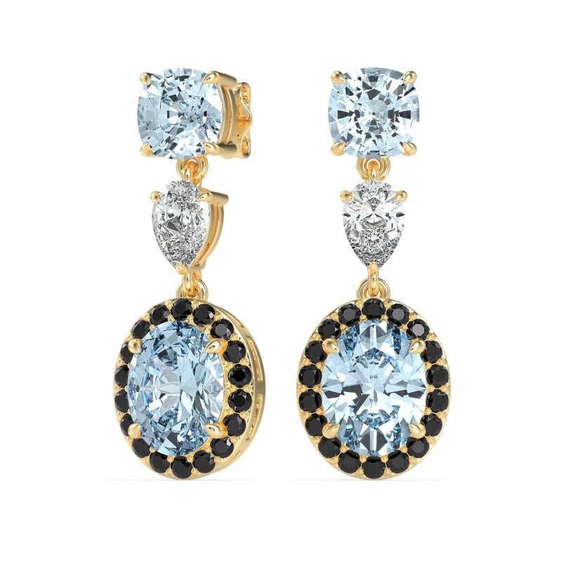 Three-Stone Dangle Halo Earrings