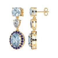 Three-Stone Dangle Halo Earrings