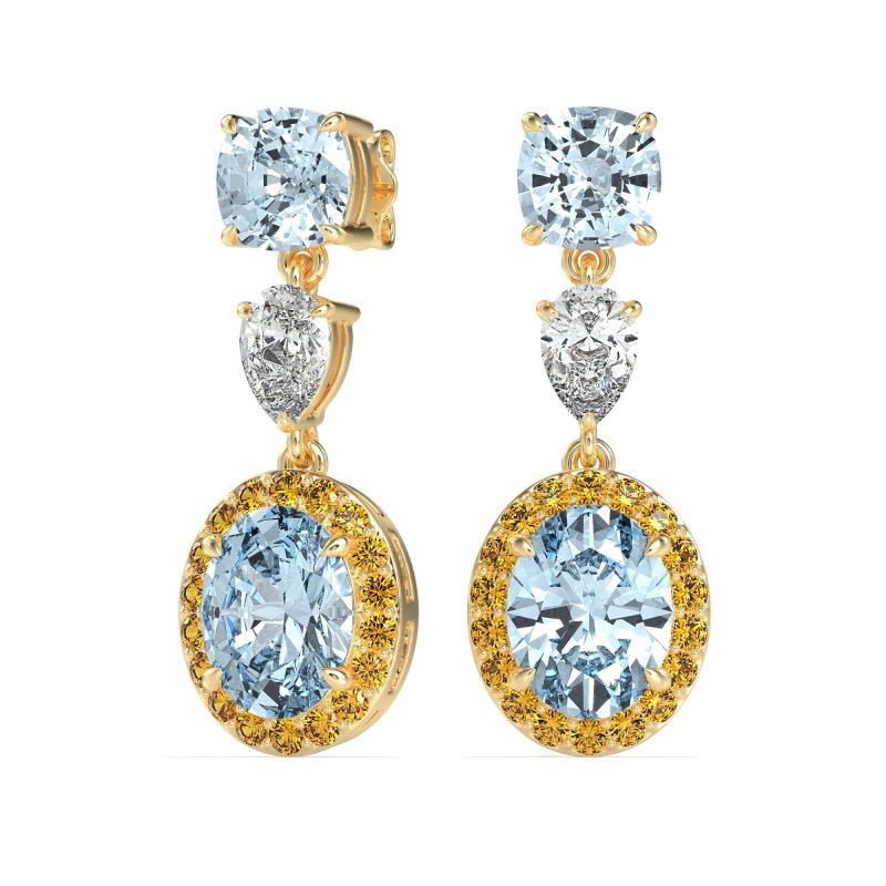 Three-Stone Dangle Halo Earrings