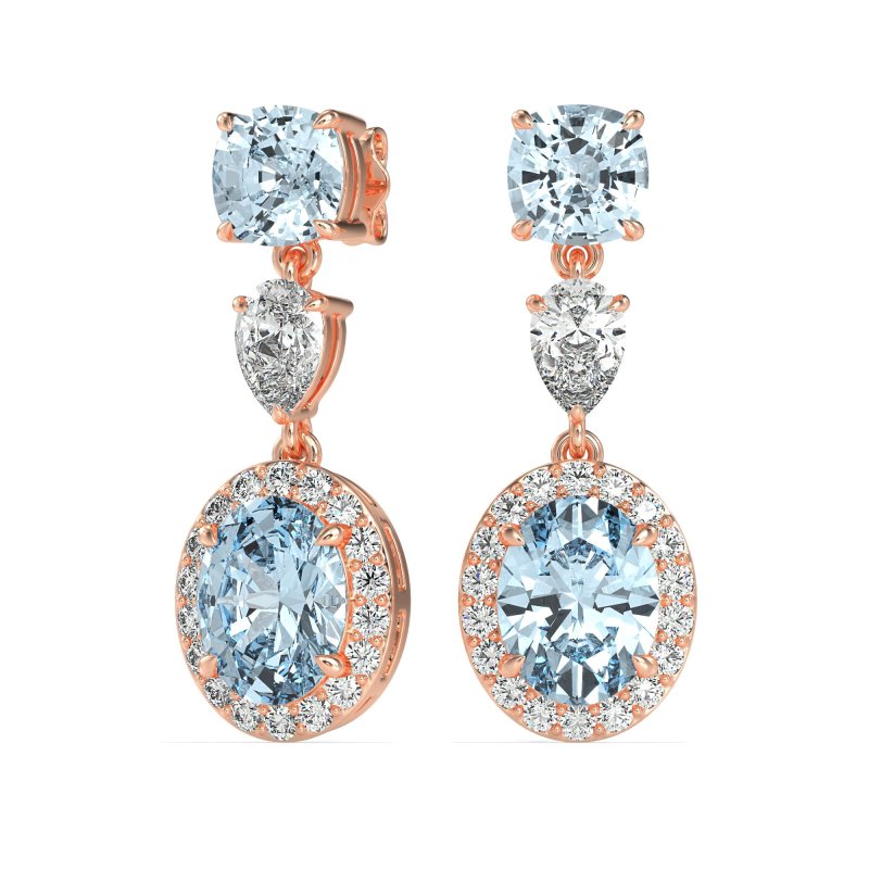 Three-Stone Dangle Halo Earrings