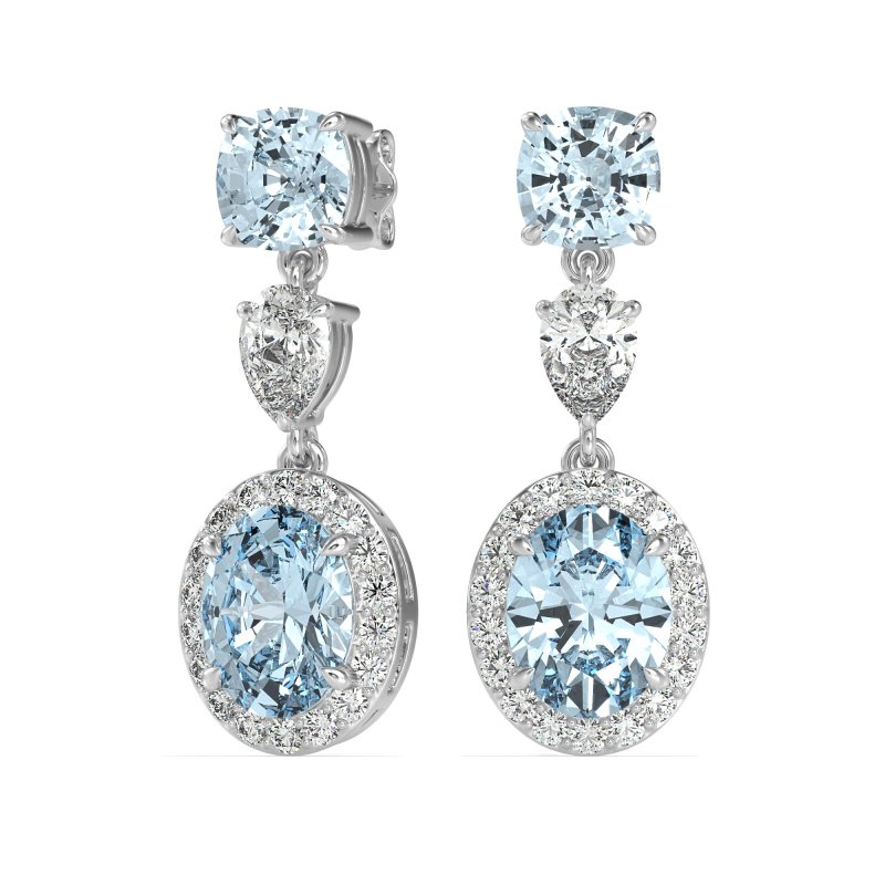 Three-Stone Dangle Halo Earrings