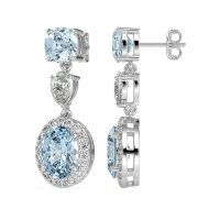 Three-Stone Dangle Halo Earrings