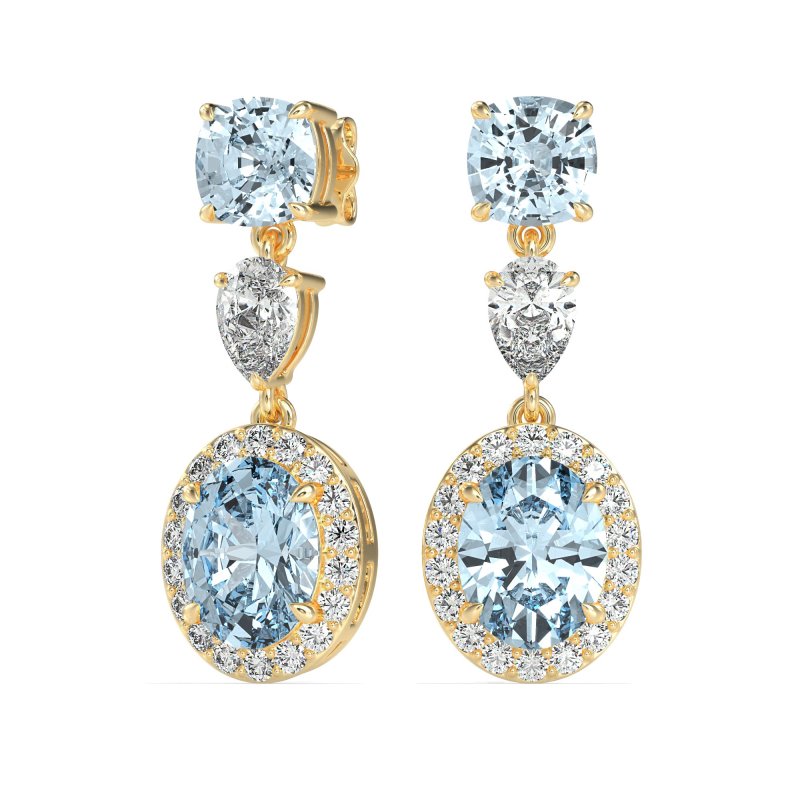 Three-Stone Dangle Halo Earrings