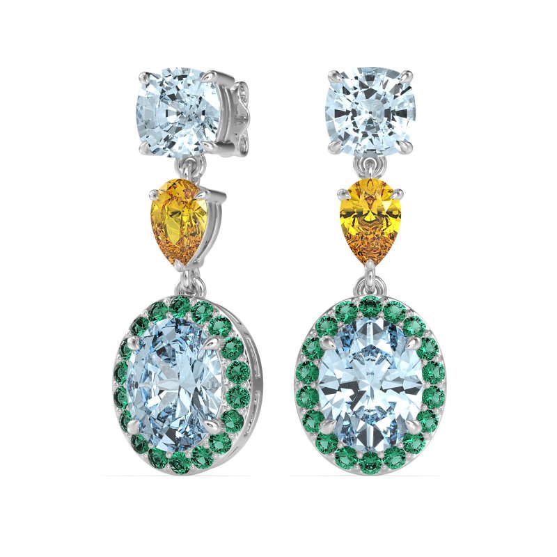 Three-Stone Dangle Halo Earrings