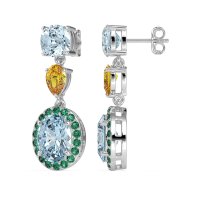 Three-Stone Dangle Halo Earrings