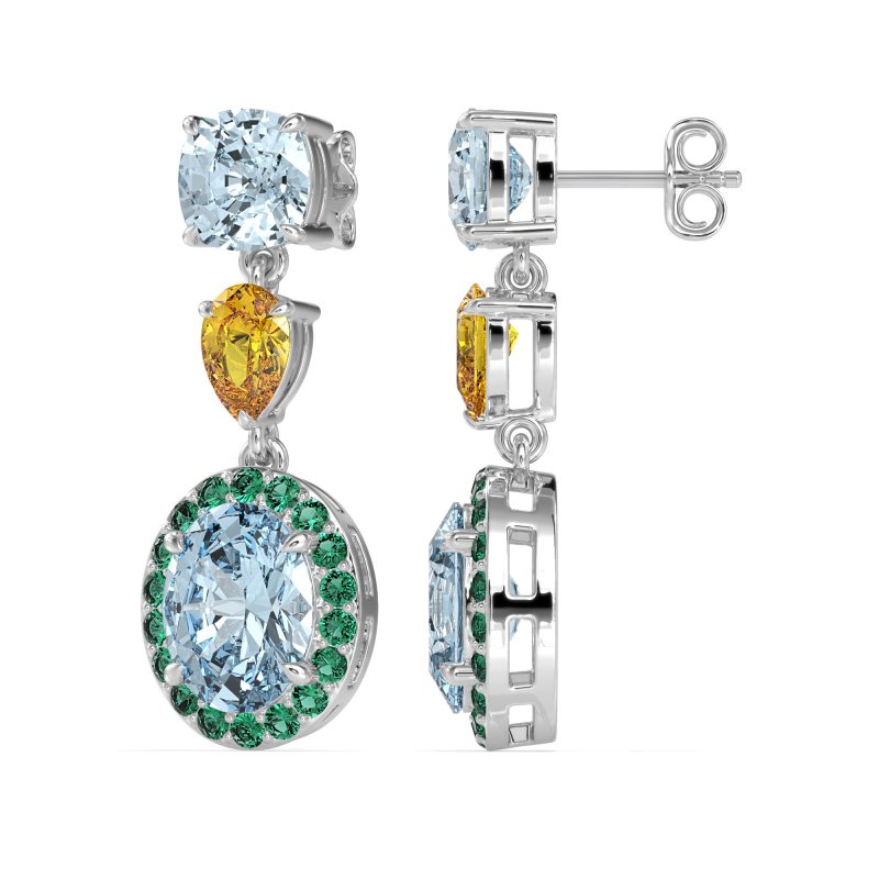 Three-Stone Dangle Halo Earrings