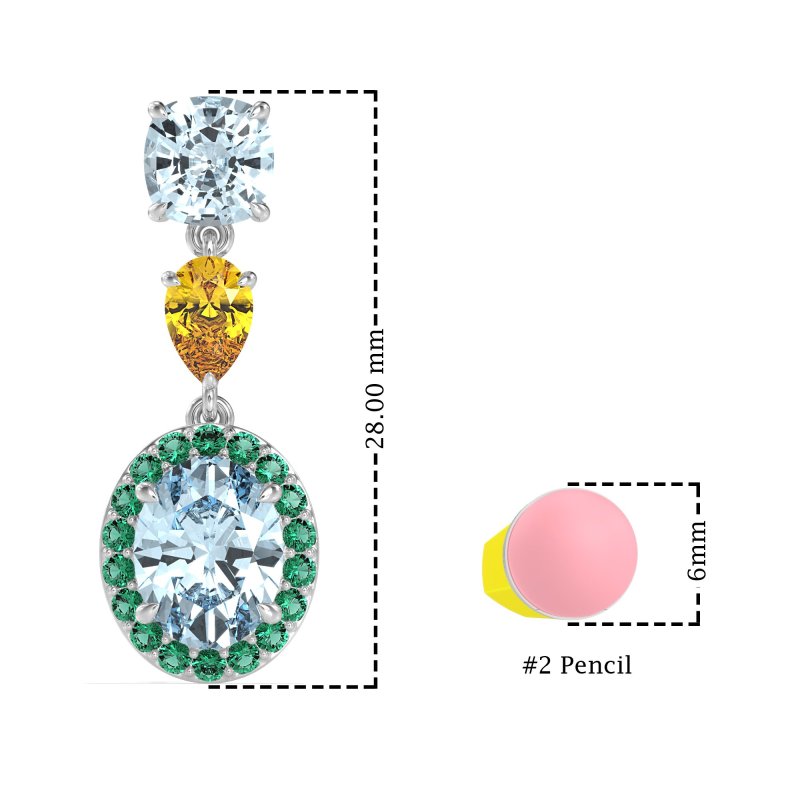 Three-Stone Dangle Halo Earrings
