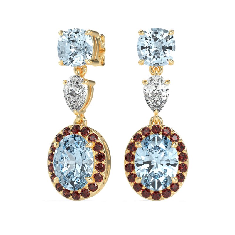 Three-Stone Dangle Halo Earrings