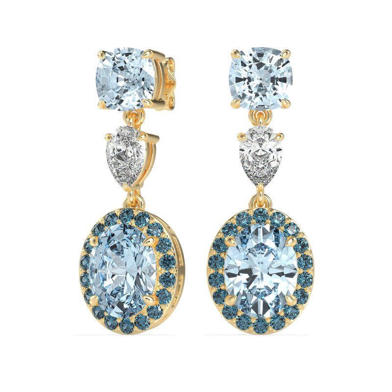Three-Stone Dangle Halo Earrings