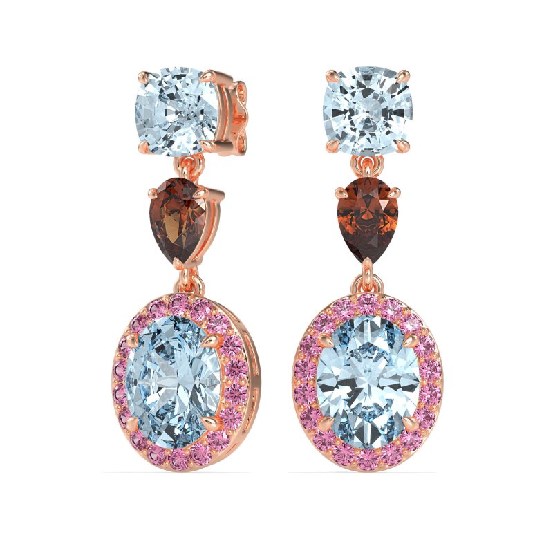 Three-Stone Dangle Halo Earrings