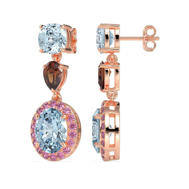 Three-Stone Dangle Halo Earrings