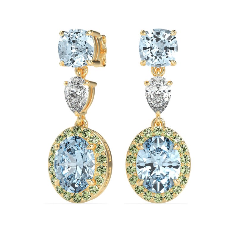 Three-Stone Dangle Halo Earrings