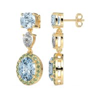 Three-Stone Dangle Halo Earrings