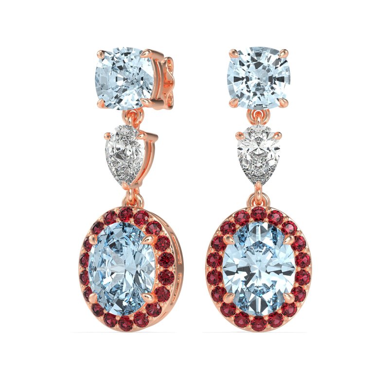 Three-Stone Dangle Halo Earrings